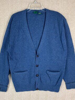 Vintage Lambs Wool Cardigan Sweater Size M Blue Grandpa Old Money Hong Kong